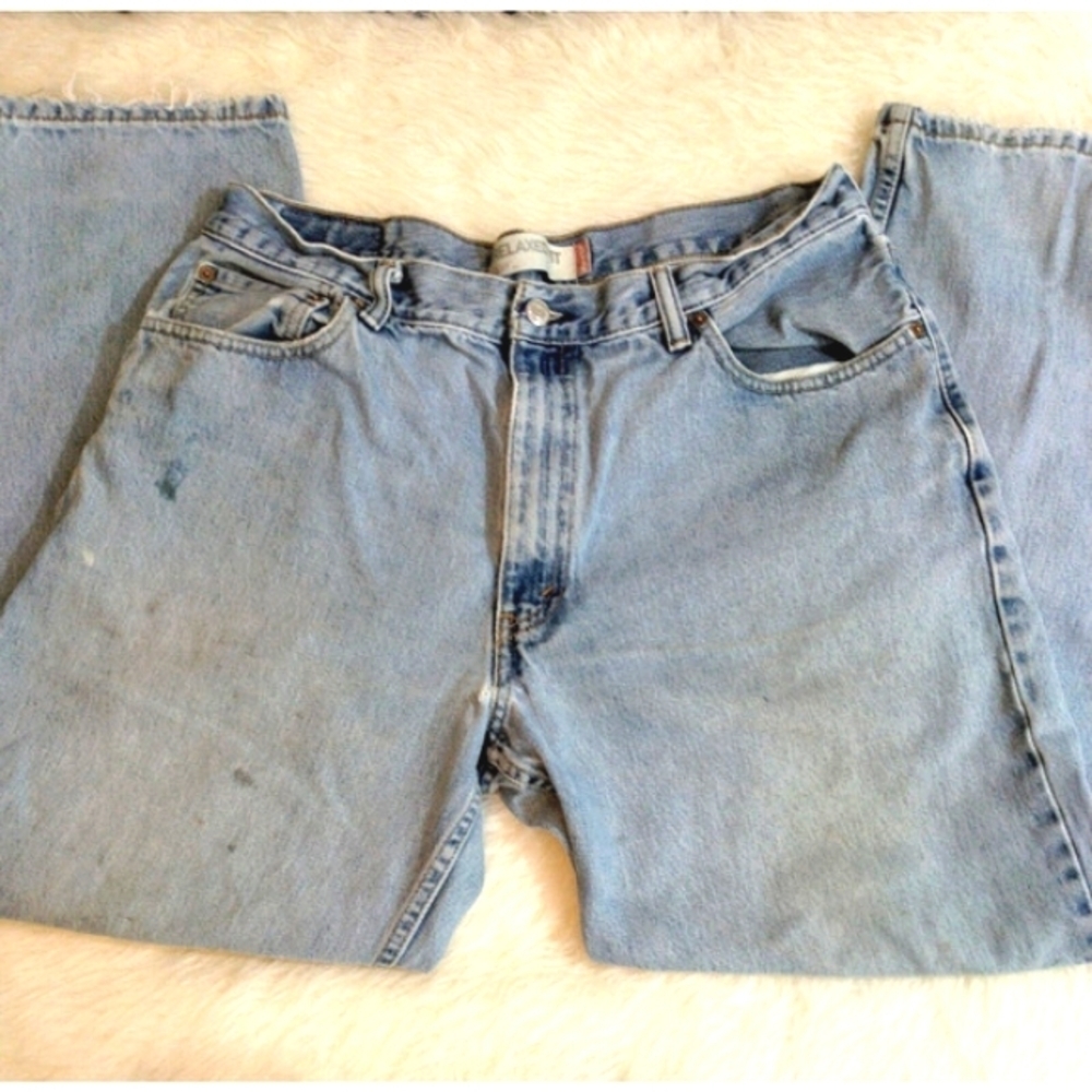 Levis 550 Mens 36 X 30 Relaxed Fit Denim Blue Jeans Stained Work Pants Distress